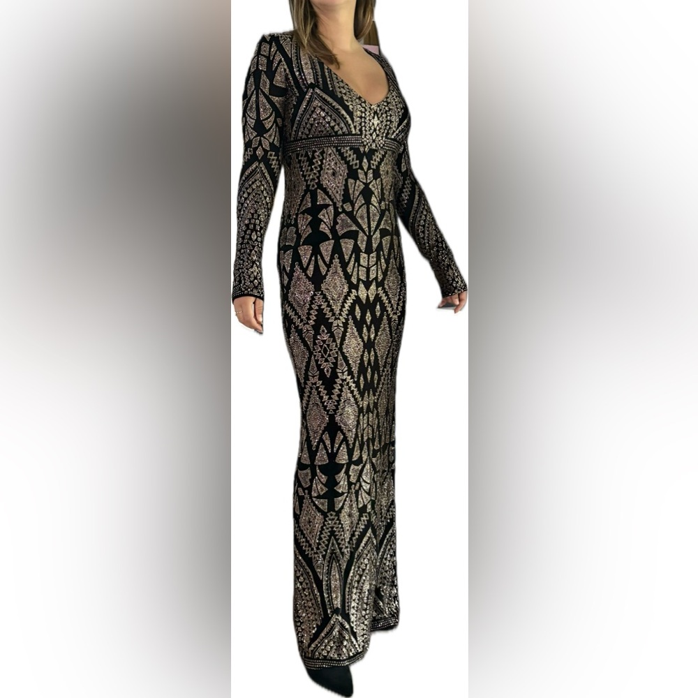 NWT Jump apparel gold glitter black Long Sleeve maxi dress